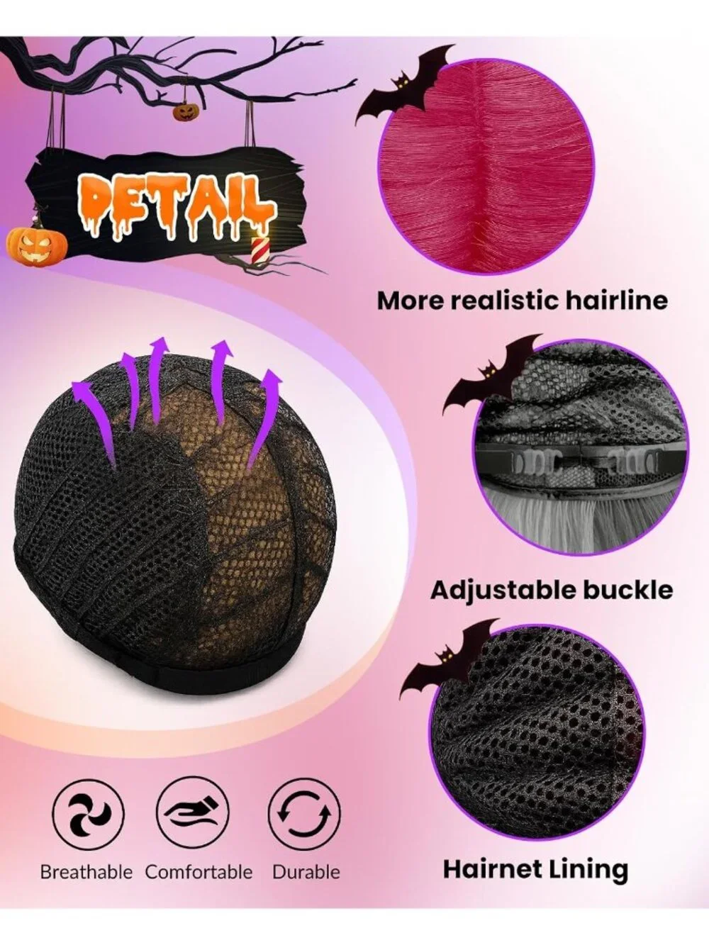 Womens Pink Straight Cosplay Convenient Set Include Adjustable Wig Cap Headpiece